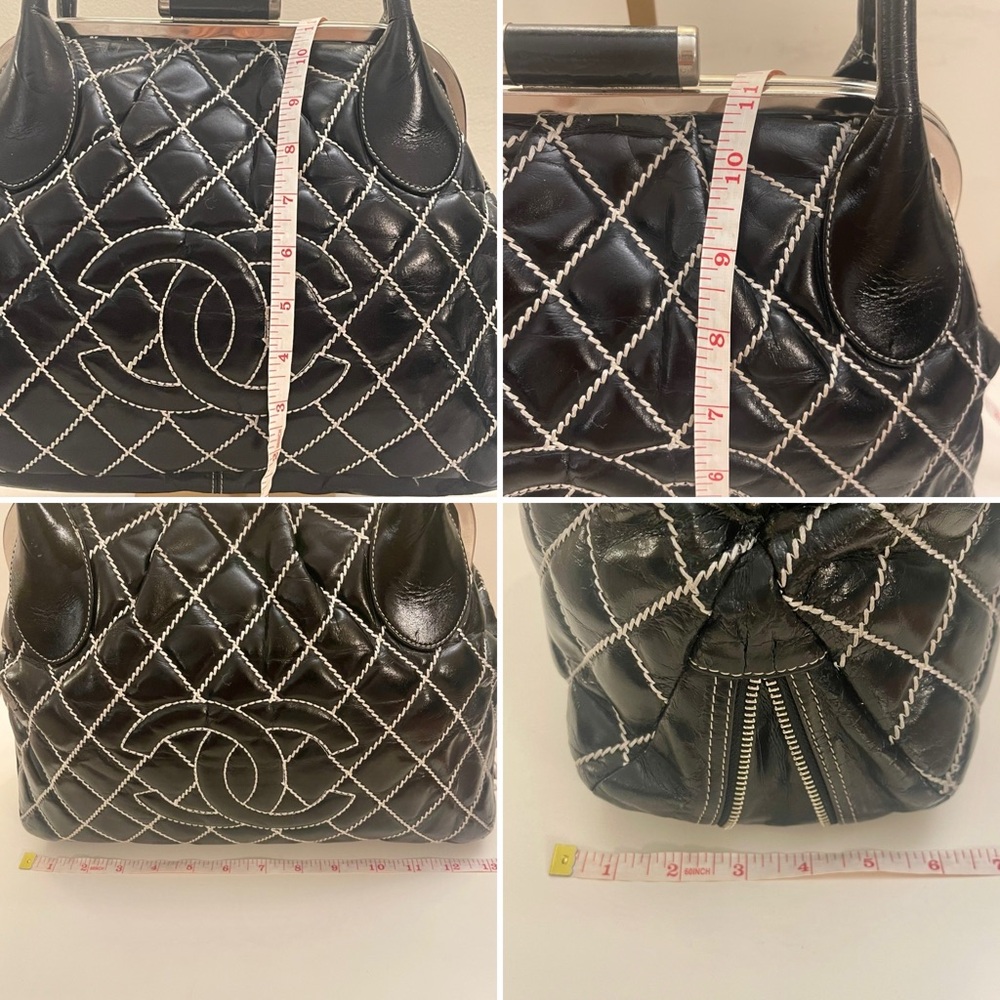 VINTAGE CHANEL Wild Stitch Expandable Zip-Around Frame Bag - Black Calfskin - Picture 9 of 10